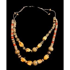 Double Strand Necklace Ethnic Style Wood Beads With Earthy Colors Boho Estate